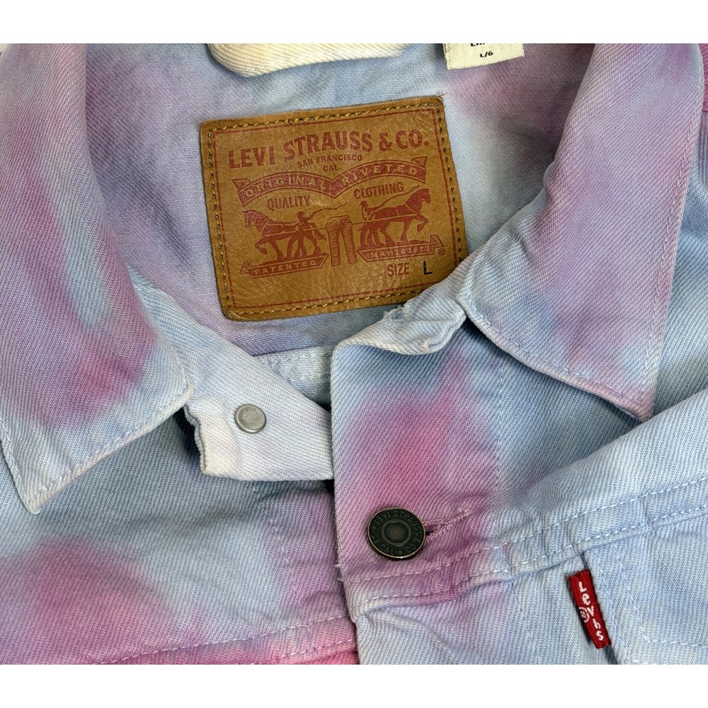 Levi's Men Tie Dye Trucker Jacket Pastel Denim Large L Dead Head Lover - Picture 4 of 11